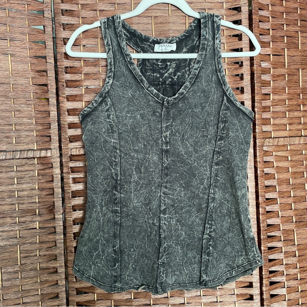 Zenana Outfitters Vintage Washed V Neck Tank Grunge Thrashed Cobain Skate Size S